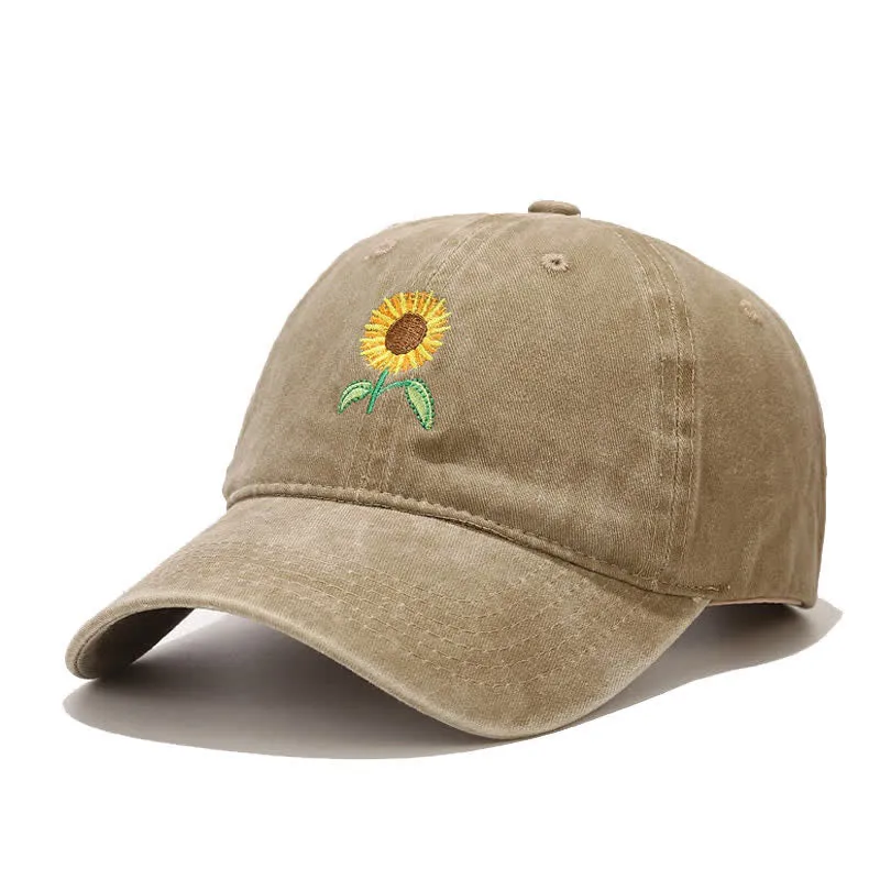 Sunflower Embroidery Floral Adjustable Baseball Cap sold by FloralTrip