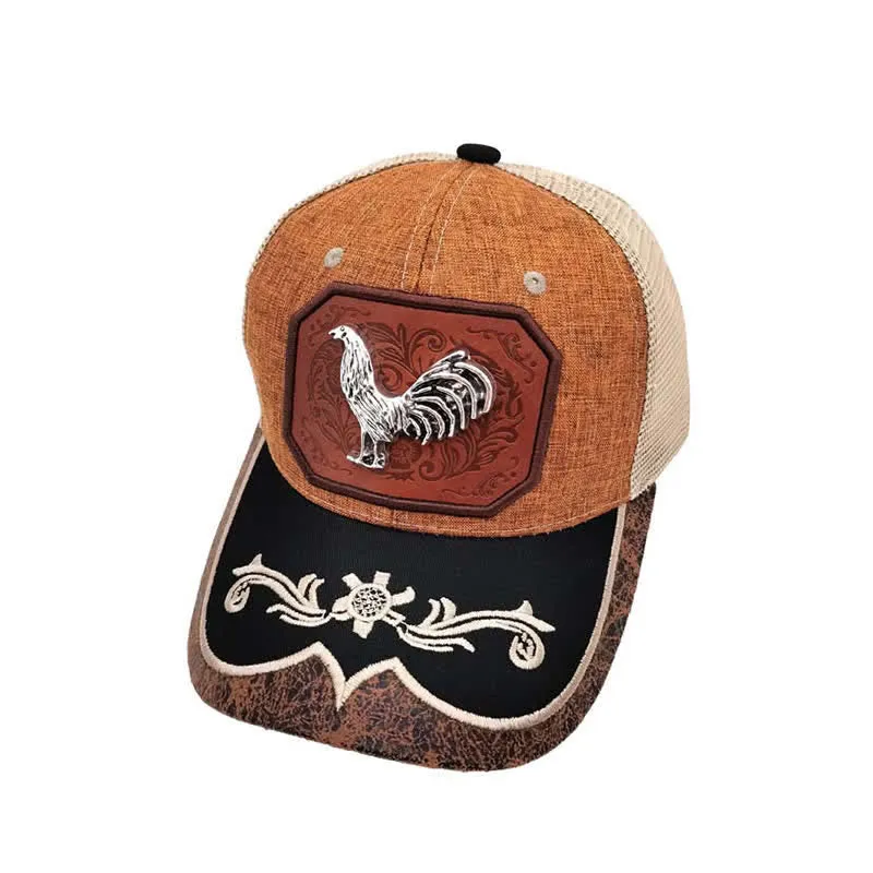 Silver 3d Metal Rooster Decor Westerm Embroidery Mesh Truck Hat (Pre-Sale) sold by FloralTrip