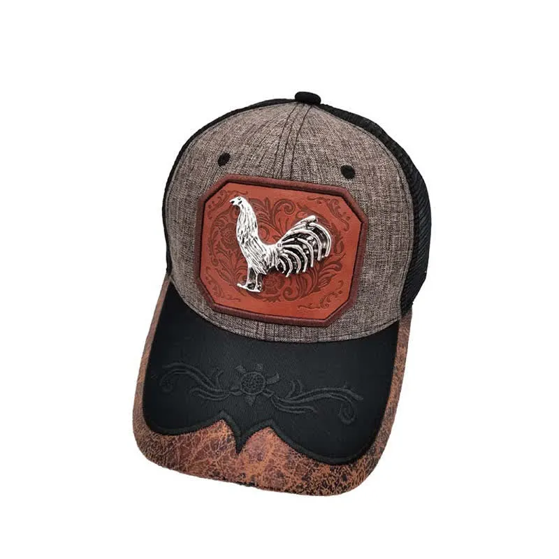 Silver 3d Metal Rooster Decor Westerm Embroidery Mesh Truck Hat (Pre-Sale) sold by FloralTrip product image thumbnail 4