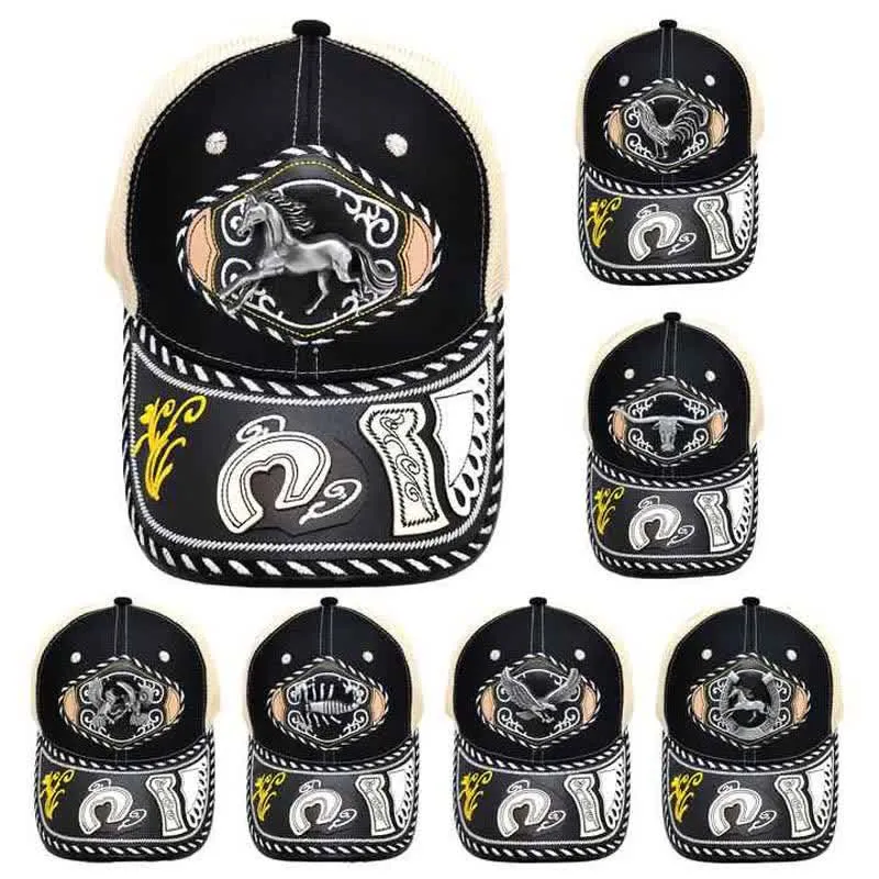 Black 3d Metal Decor Ethnic Mexican Beige Mesh Truck Hat (Pre-Sale) sold by FloralTrip product image thumbnail 2