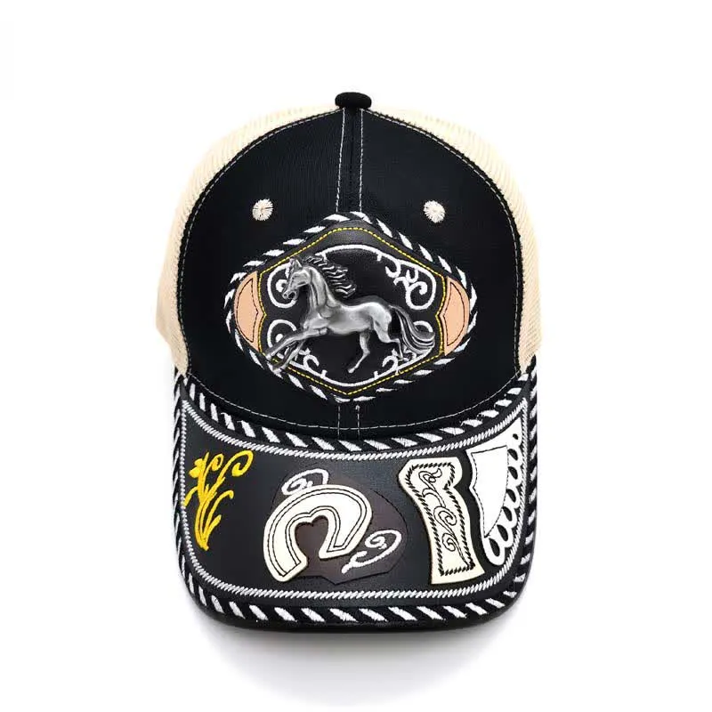 Black 3d Metal Decor Ethnic Mexican Beige Mesh Truck Hat (Pre-Sale) sold by FloralTrip product image thumbnail 5