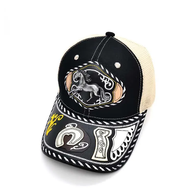 Black 3d Metal Decor Ethnic Mexican Beige Mesh Truck Hat (Pre-Sale) sold by FloralTrip product image thumbnail 4