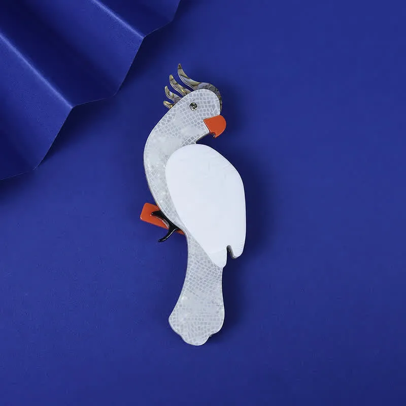 White Parrot Cartoon Bird Handmade Acrylic Brooch sold by FloralTrip