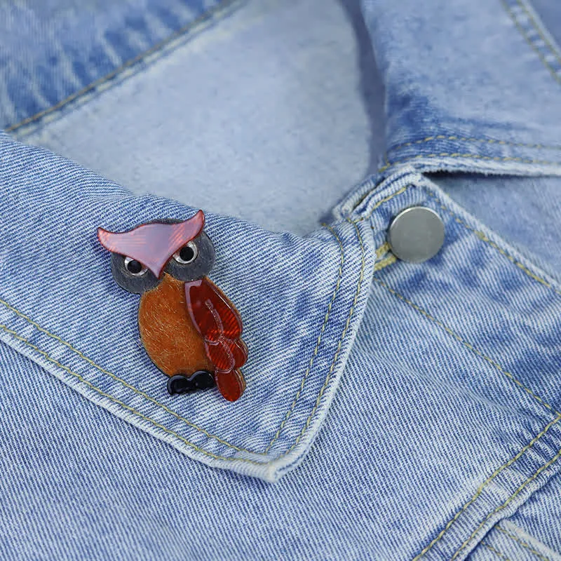 Brown Night Owl Cartoon Bird Handmade Acrylic Brooch sold by FloralTrip product image thumbnail 2