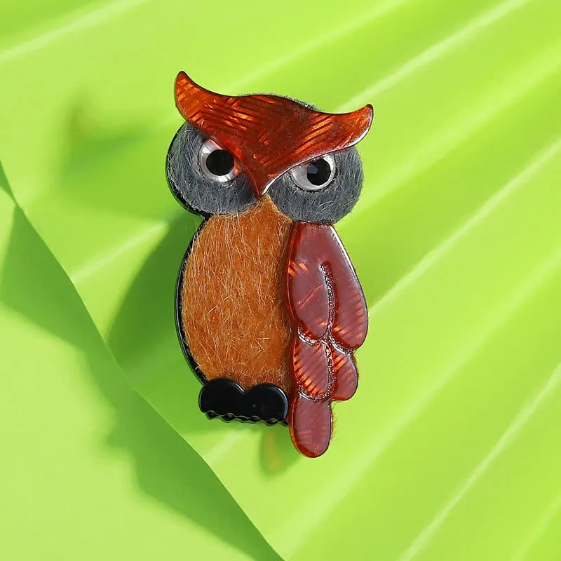 Brown Night Owl Cartoon Bird Handmade Acrylic Brooch sold by FloralTrip