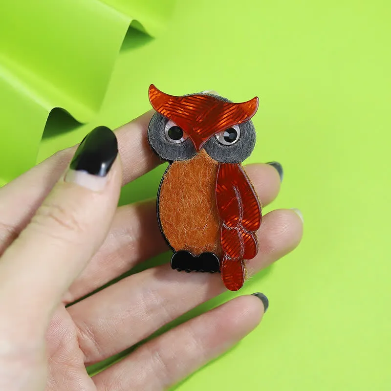 Brown Night Owl Cartoon Bird Handmade Acrylic Brooch sold by FloralTrip product image thumbnail 3