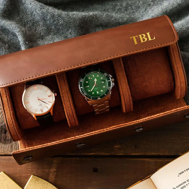 Custom Initials Travel Leather Roll Watch Case sold by FloralTrip