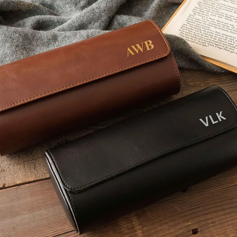 Custom Initials Travel Leather Roll Watch Case sold by FloralTrip product image thumbnail 2