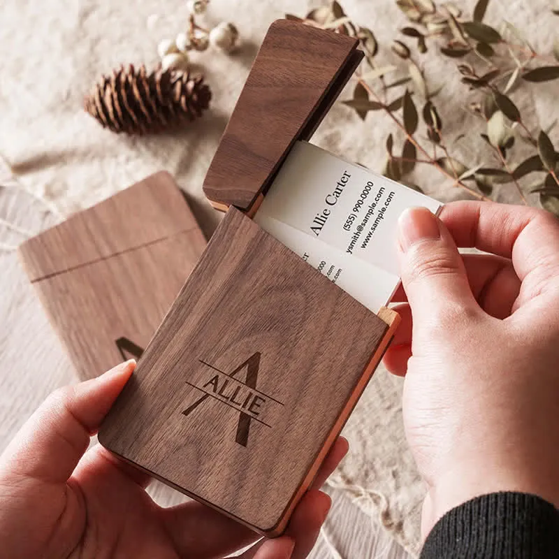 Custom Engraved Name Business Wooden Card Case sold by FloralTrip product image thumbnail 2