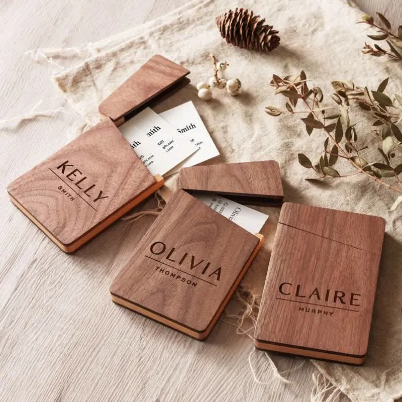 Custom Engraved Name Business Wooden Card Case sold by FloralTrip