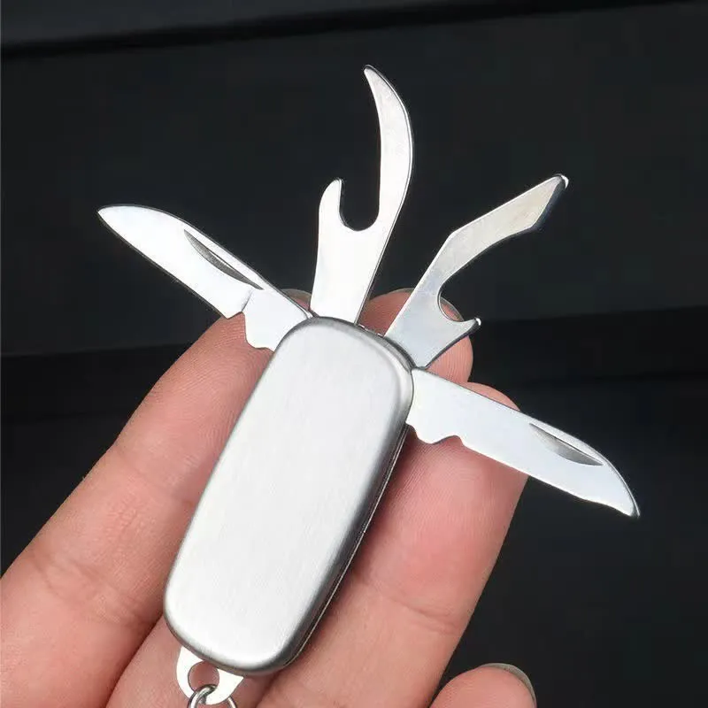 Silver Compact Folding Knife Keychain With Bottle Opener sold by FloralTrip
