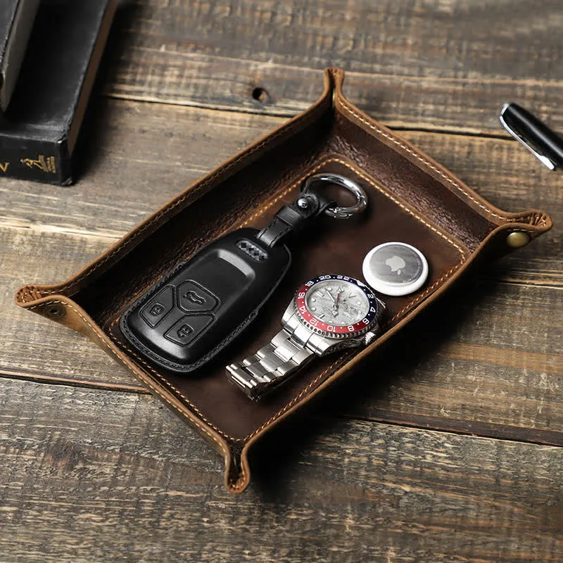 Small Rectangle Leather Custom Name Foldable Valet Tray sold by FloralTrip