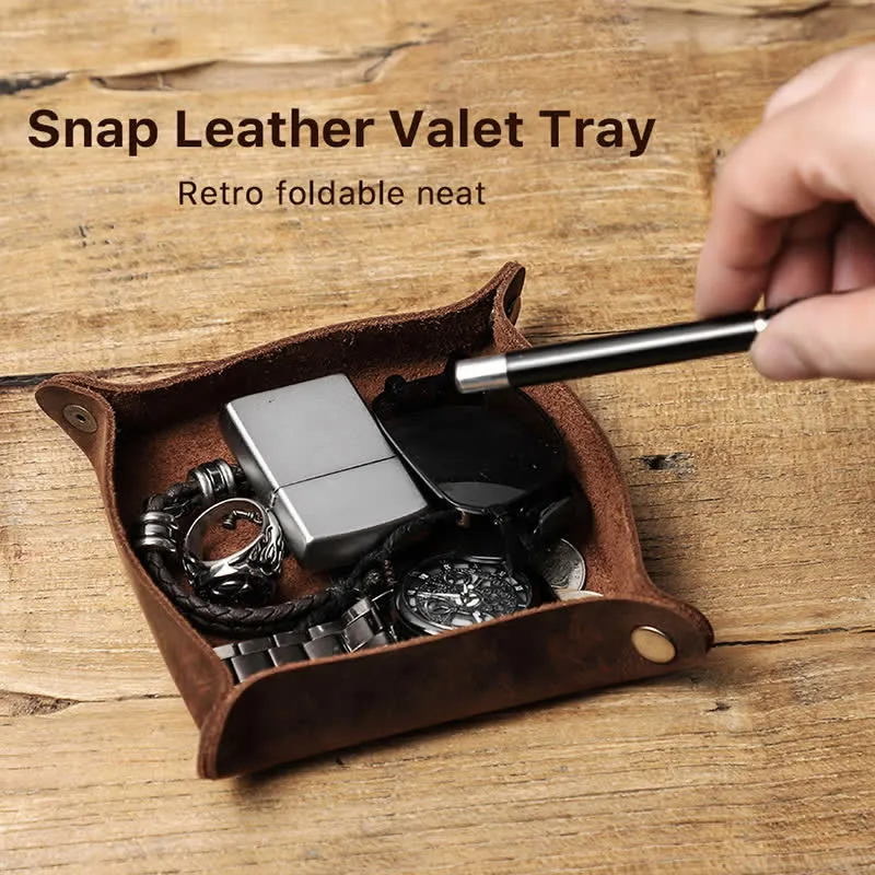 Rustic Genuine Leather Custom Name Foldable Valet Tray sold by FloralTrip product image thumbnail 3