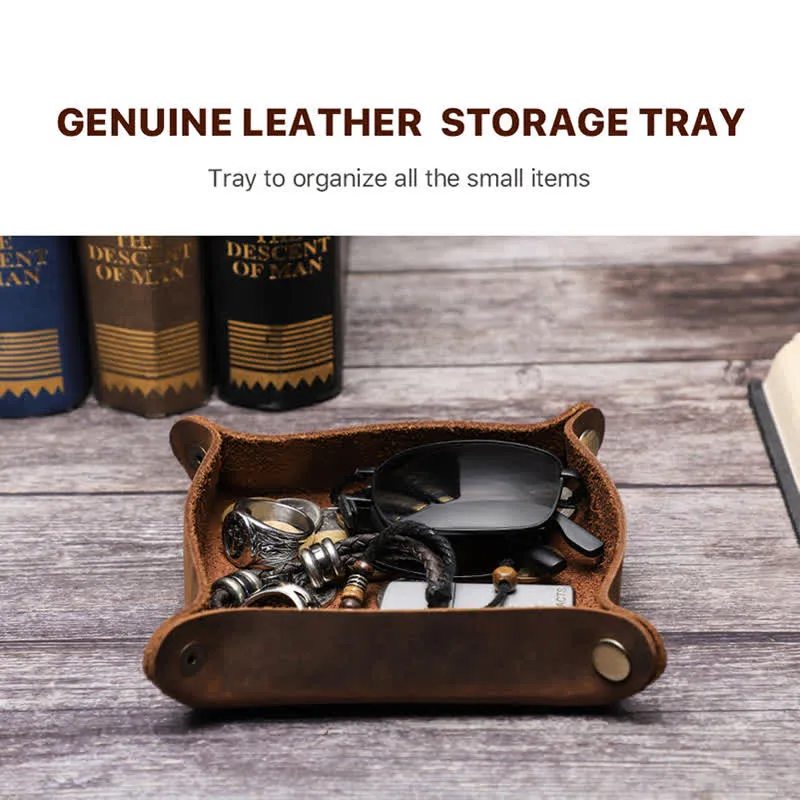 Rustic Genuine Leather Custom Name Foldable Valet Tray sold by FloralTrip product image thumbnail 4