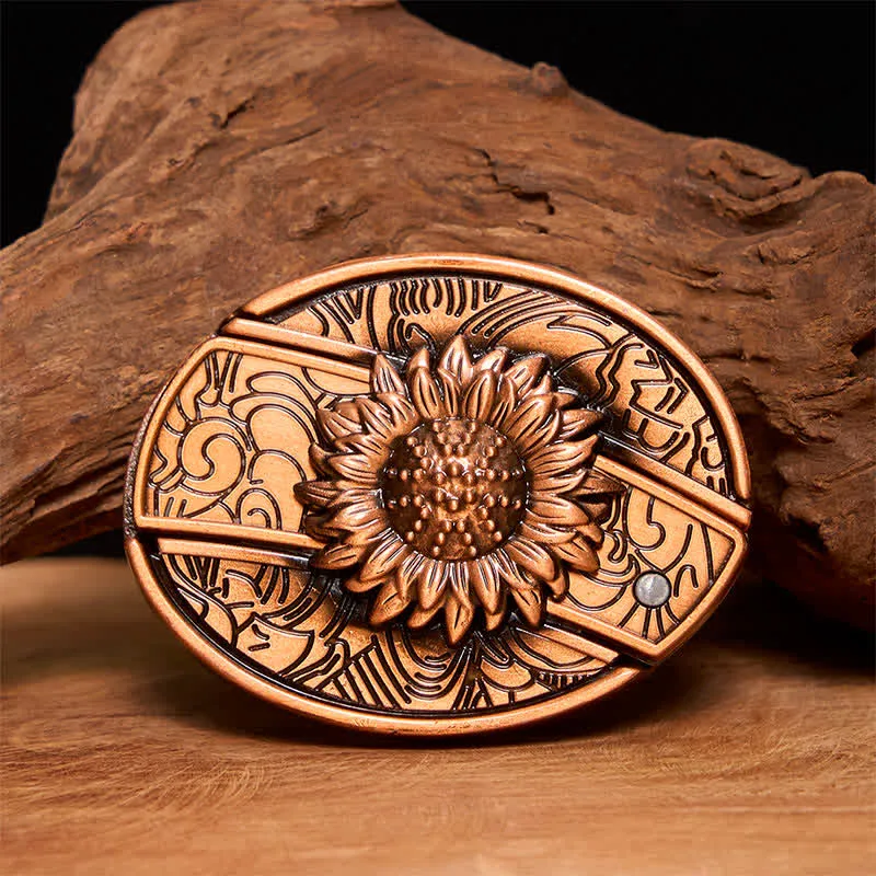 Men's DIY Red Bronze Sunflower Hidden Folding Knife Leather Belt sold by FloralTrip