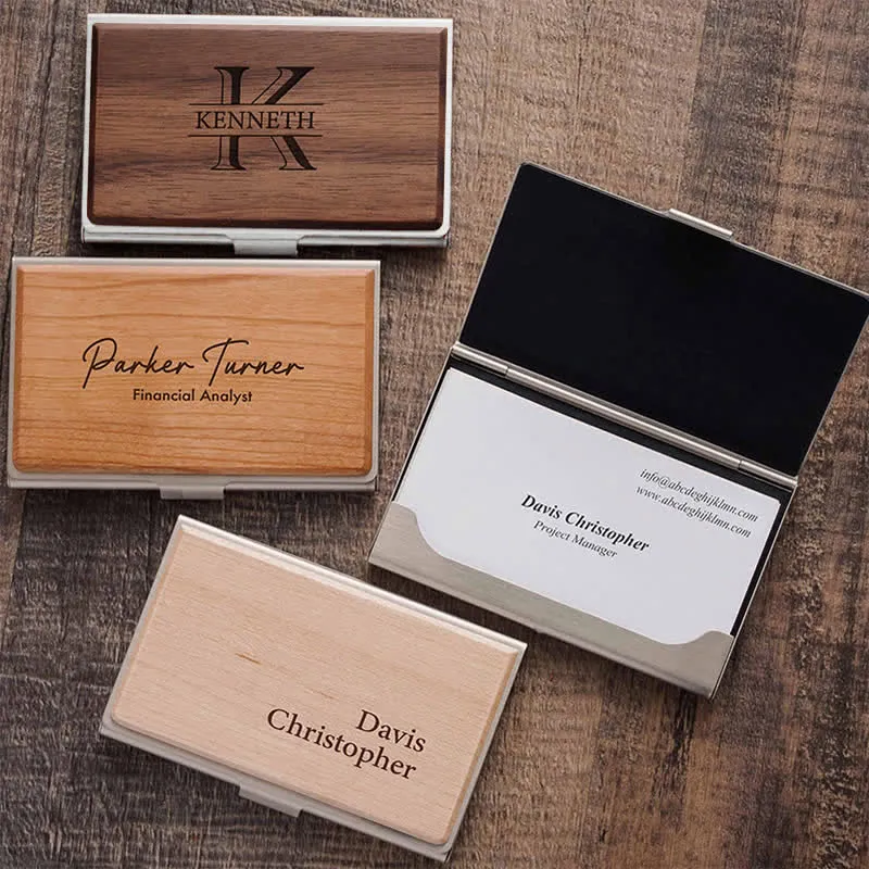 Custom Engraved Name Business Wooden Card Case sold by FloralTrip