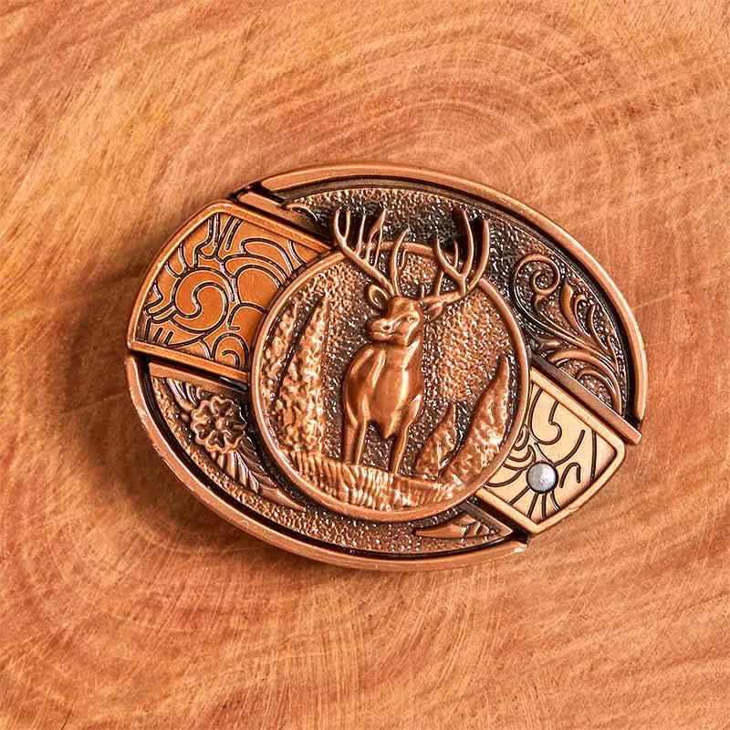 Men's DIY Red Bronze Forest Deer Hidden Folding Knife Leather Belt sold by FloralTrip product image thumbnail 3