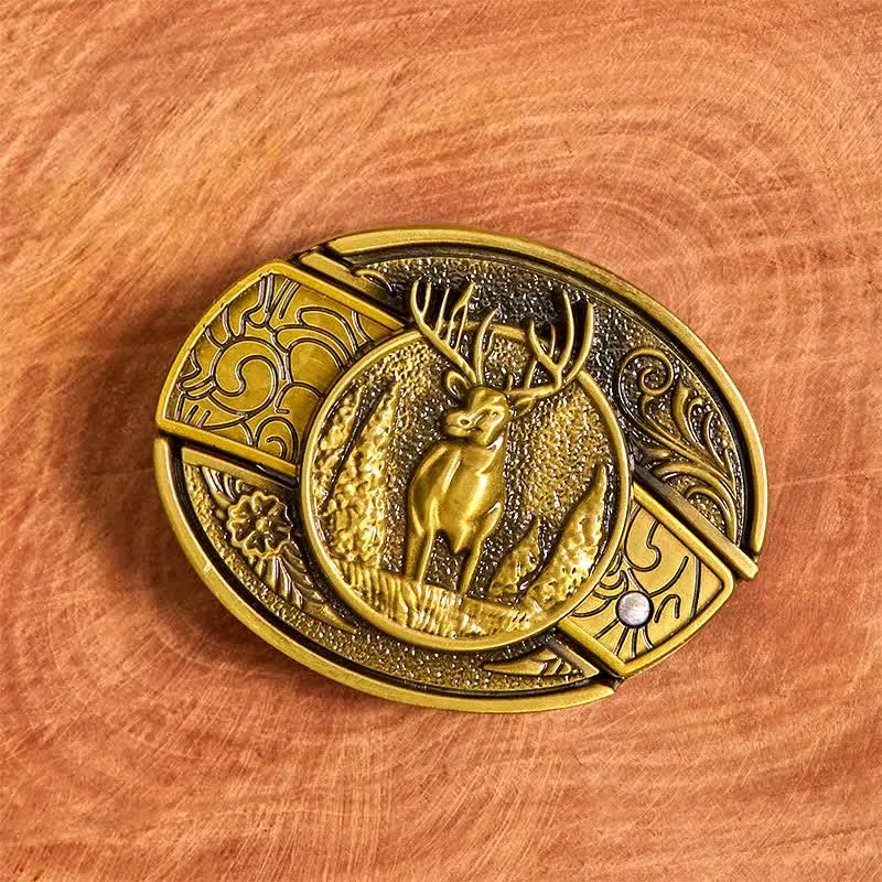 Men's DIY Bronze Forest Deer Hidden Folding Knife Leather Belt sold by FloralTrip product image thumbnail 3