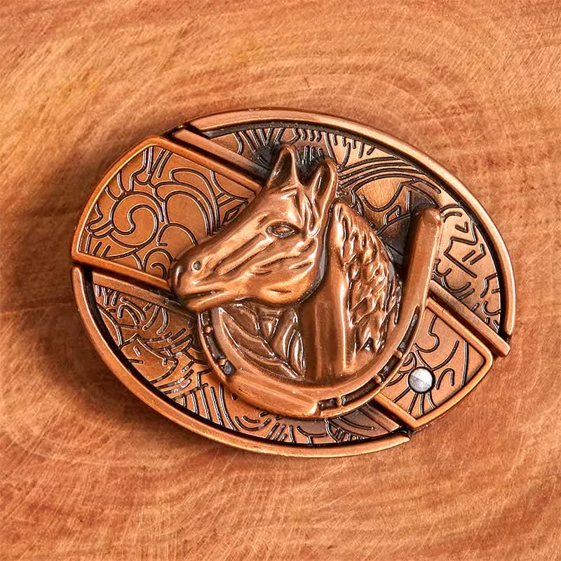 Men's DIY Red Bronze Horse Head Hidden Folding Knife Leather Belt sold by FloralTrip product image thumbnail 3