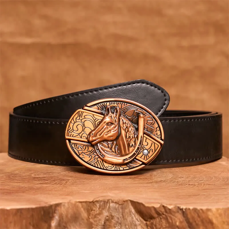 Men's DIY Red Bronze Horse Head Hidden Folding Knife Leather Belt sold by FloralTrip product image thumbnail 5