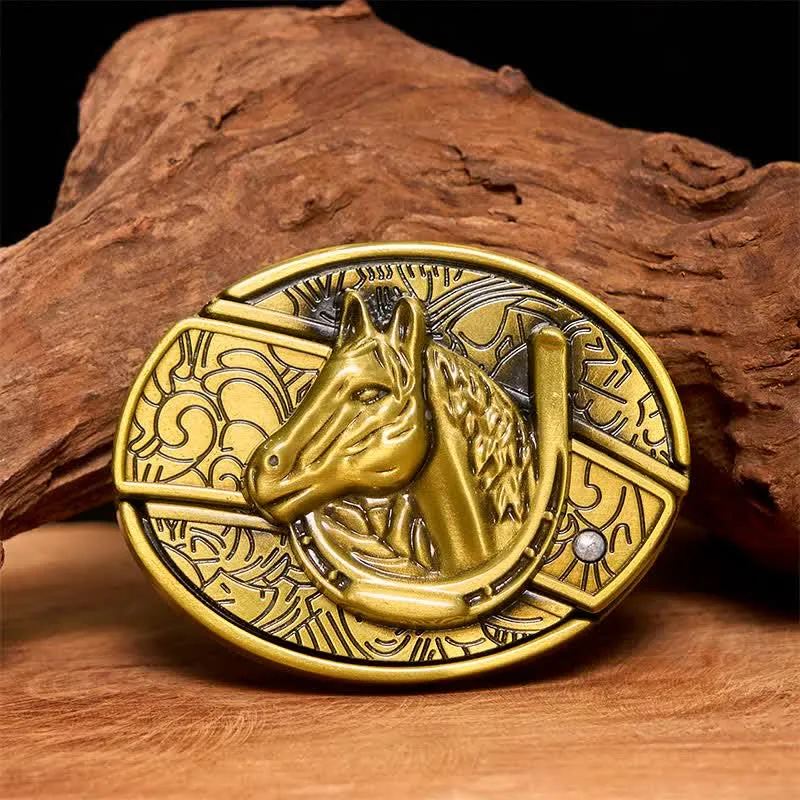 Men's DIY Bronze Horse Head Hidden Folding Knife Leather Belt sold by FloralTrip