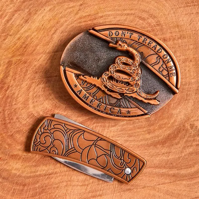 Men's DIY Red Bronze Snake Hidden Folding Knife Leather Belt sold by FloralTrip product image thumbnail 4