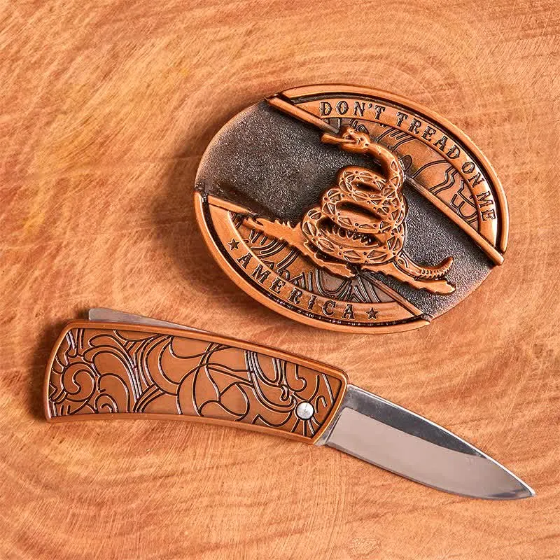 Men's DIY Red Bronze Snake Hidden Folding Knife Leather Belt sold by FloralTrip product image thumbnail 2