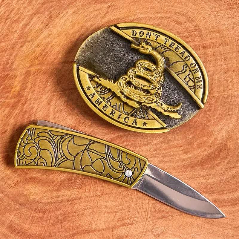 Men's DIY Bronze Snake Hidden Folding Knife Leather Belt sold by FloralTrip product image thumbnail 2