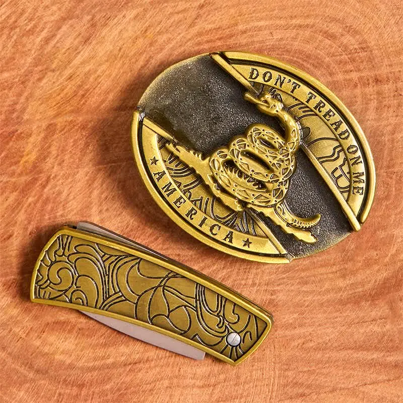 Men's DIY Bronze Snake Hidden Folding Knife Leather Belt sold by FloralTrip product image thumbnail 4