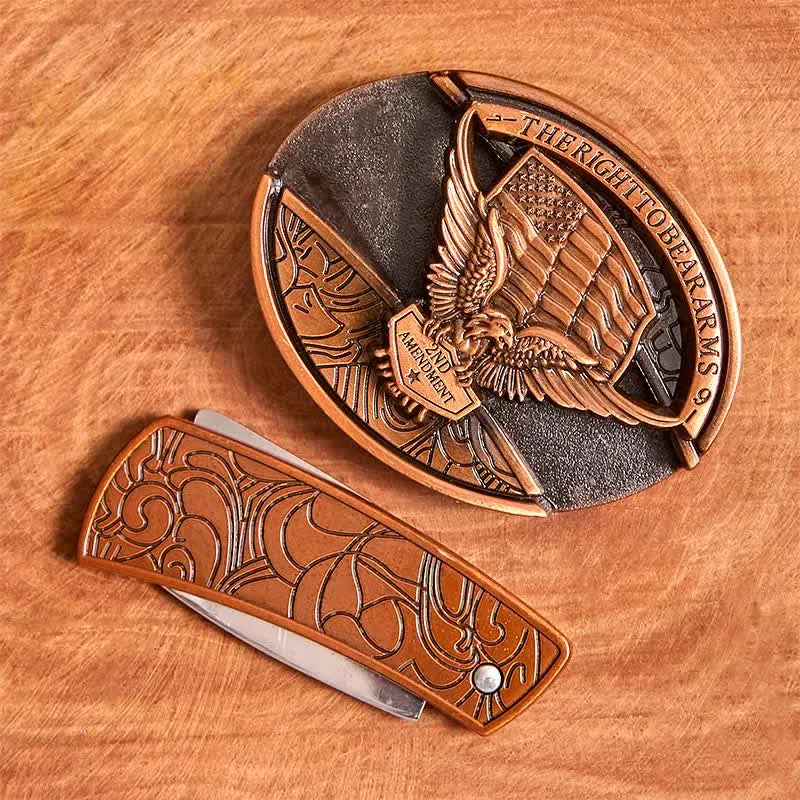 Men's DIY Red Bronze Eagle USA Flag Hidden Folding Knife Leather Belt sold by FloralTrip product image thumbnail 4
