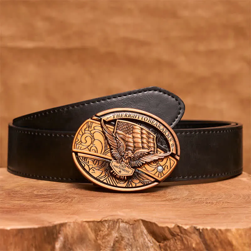 Men's DIY Red Bronze Eagle USA Flag Hidden Folding Knife Leather Belt sold by FloralTrip product image thumbnail 5