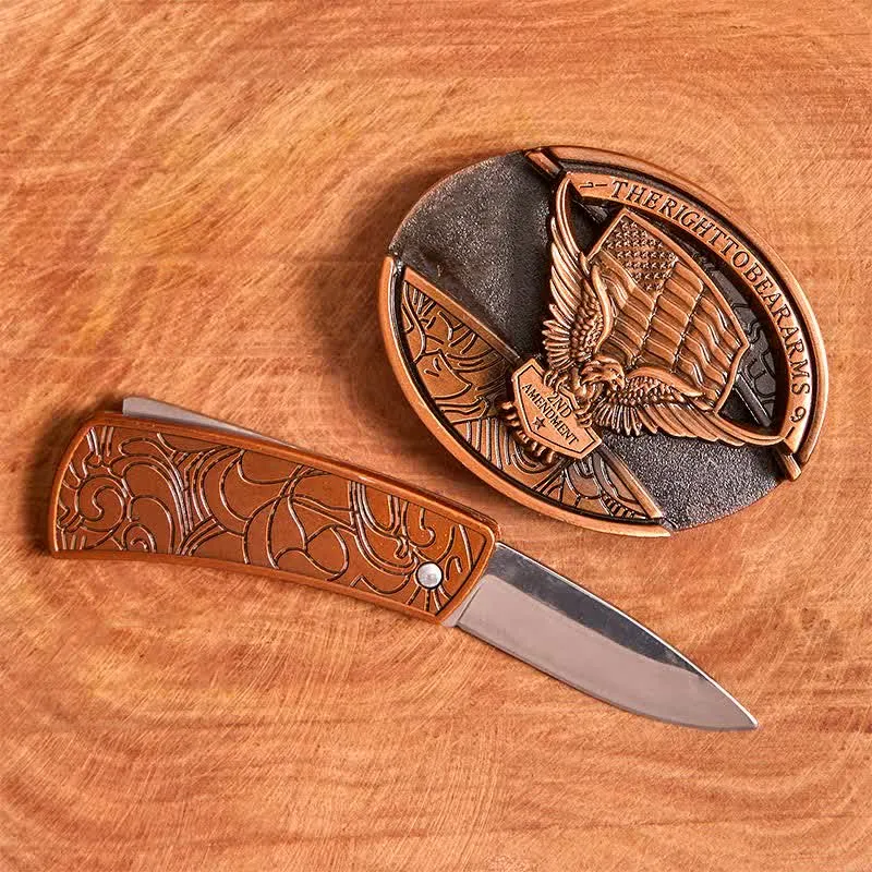 Men's DIY Red Bronze Eagle USA Flag Hidden Folding Knife Leather Belt sold by FloralTrip product image thumbnail 2