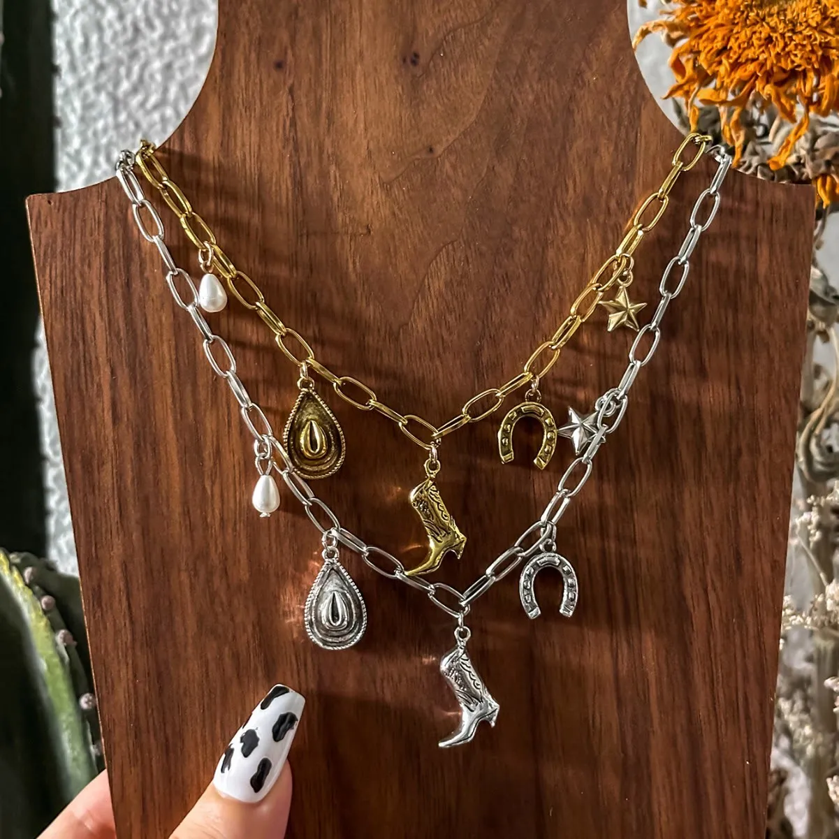 Western Cowboy Themed Women's Metal Necklace sold by FloralTrip