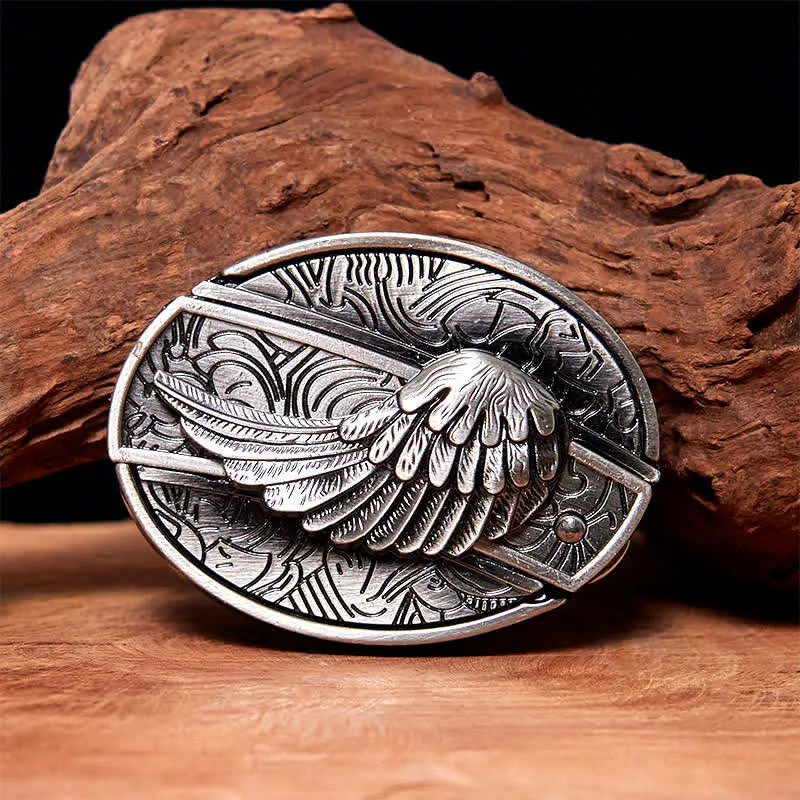 Men's DIY Angel Wings Hidden Folding Knife Leather Belt sold by FloralTrip