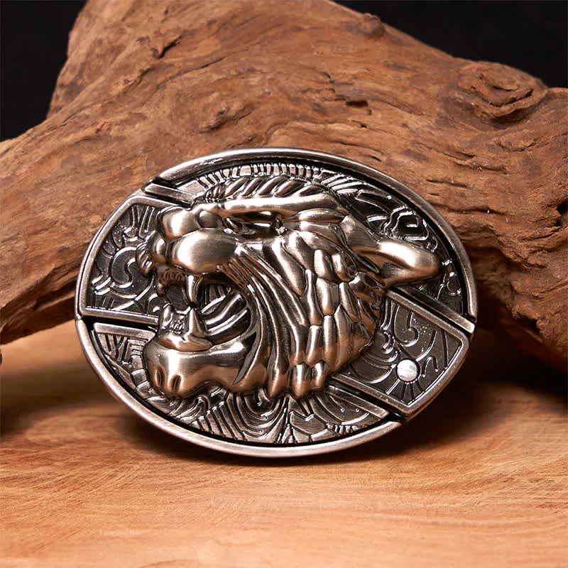 Men's DIY Roaring Tiger Hidden Folding Knife Leather Belt sold by FloralTrip