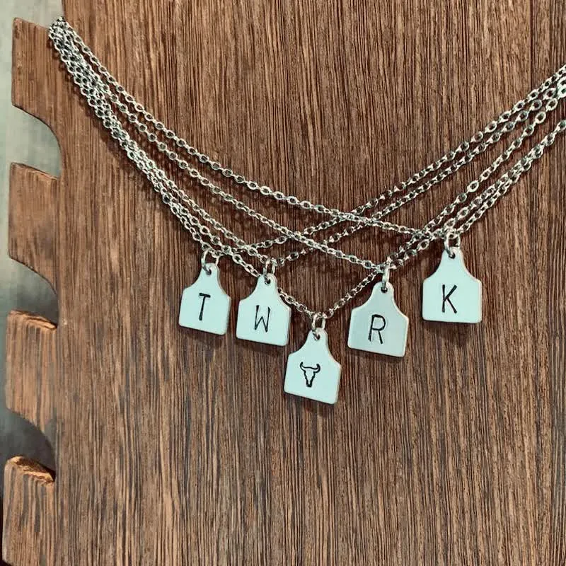 Custom Silver Mini Cattle Tag Initial Stainless Steel Necklace sold by FloralTrip product image thumbnail 4