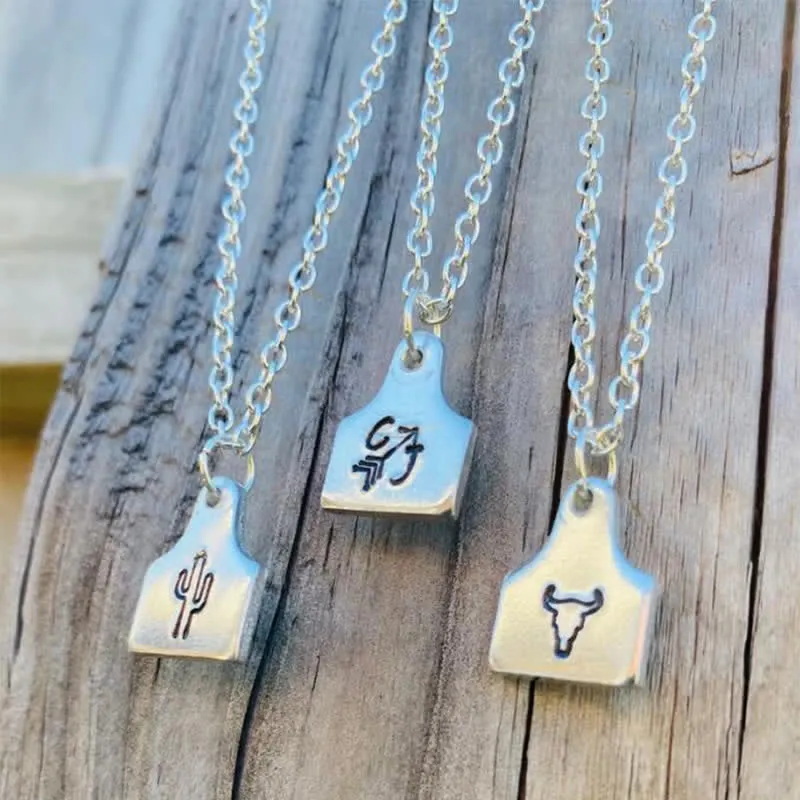 Custom Silver Mini Cattle Tag Initial Stainless Steel Necklace sold by FloralTrip