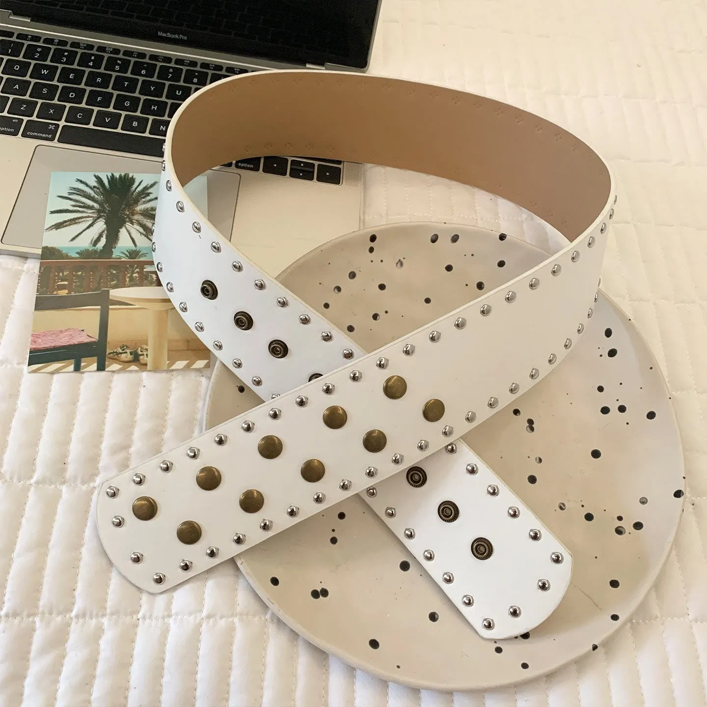 Women's Black&white Fashionable Slim Rivet Belt sold by FloralTrip product image thumbnail 5