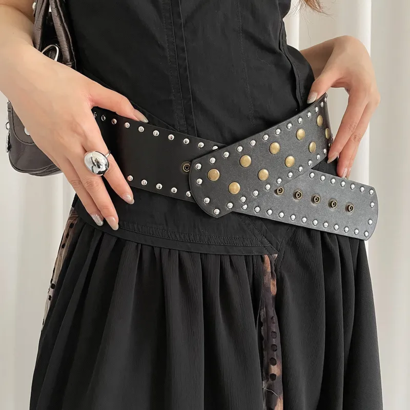 Women's Black&white Fashionable Slim Rivet Belt sold by FloralTrip