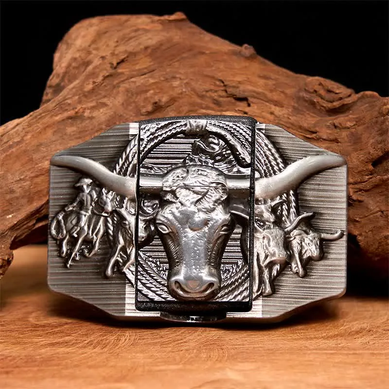 Men's DIY Silver Domineering Bull Leather Belt with Hidden Lighter sold by FloralTrip