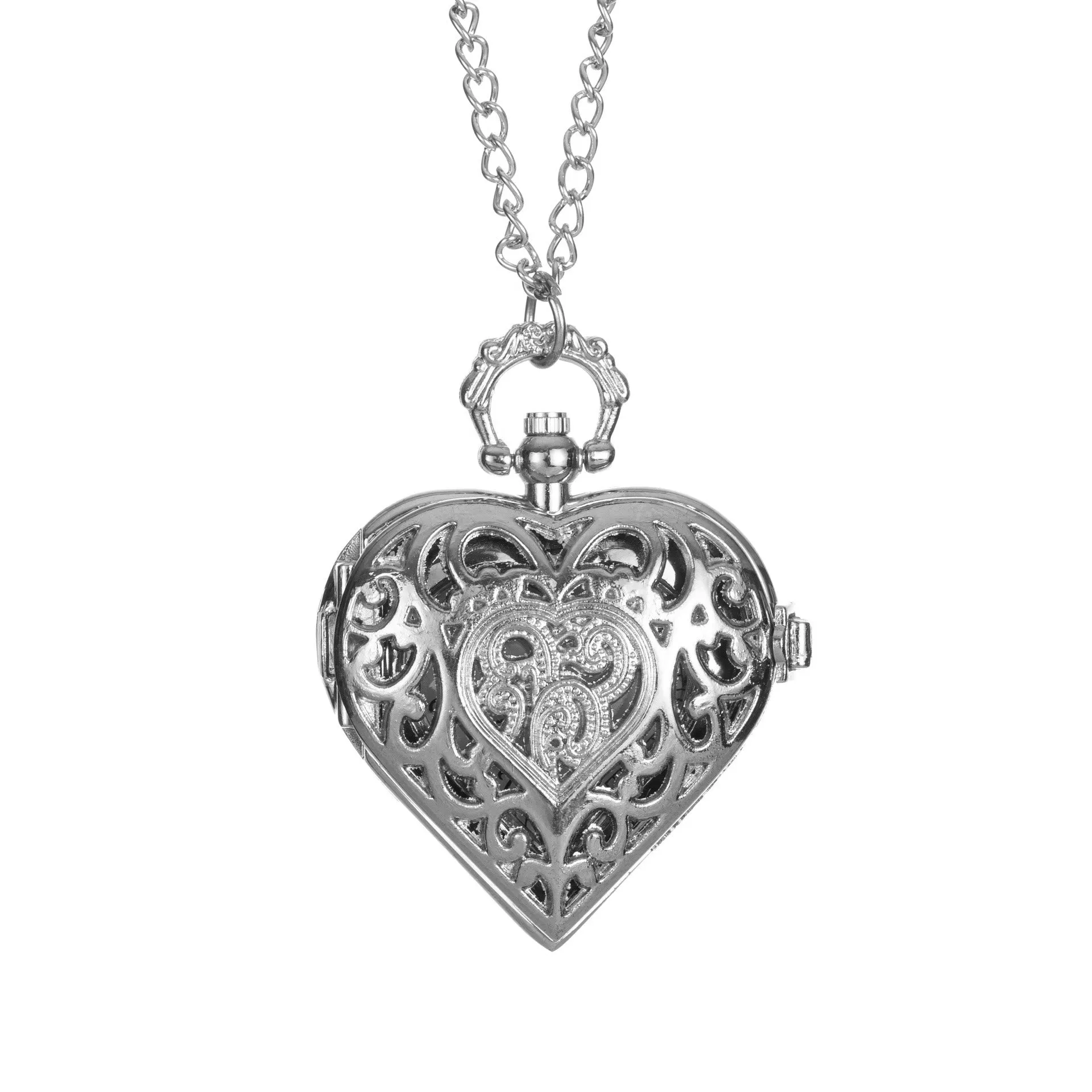 Silver Retro Couple Heart-shaped Hollow Carved Pocket Watch sold by FloralTrip product image thumbnail 5