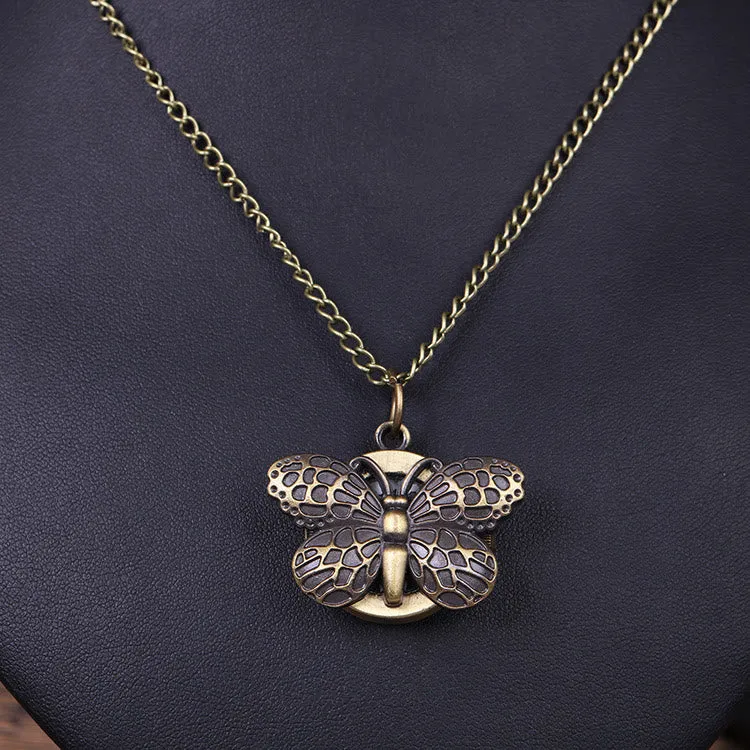 Retro Creative Butterfly Shaped Flip Quartz Pocket Watch sold by FloralTrip product image thumbnail 2
