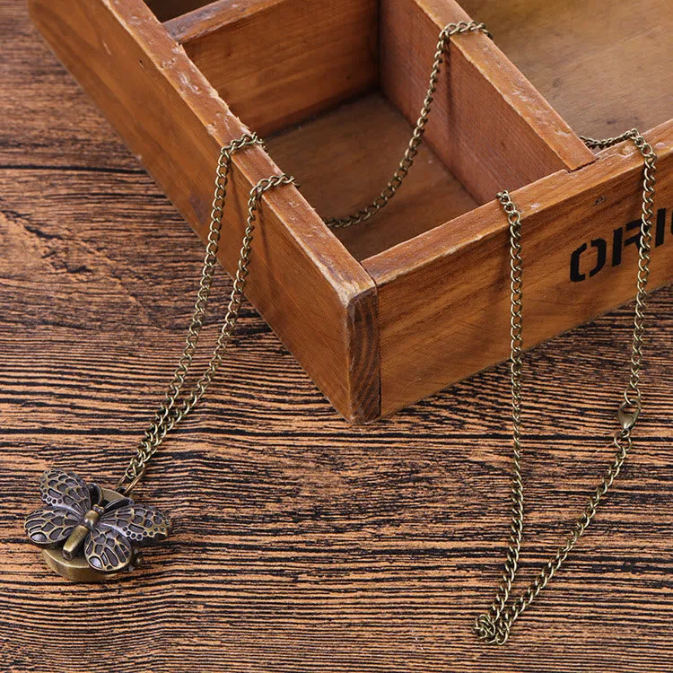 Retro Creative Butterfly Shaped Flip Quartz Pocket Watch sold by FloralTrip product image thumbnail 3
