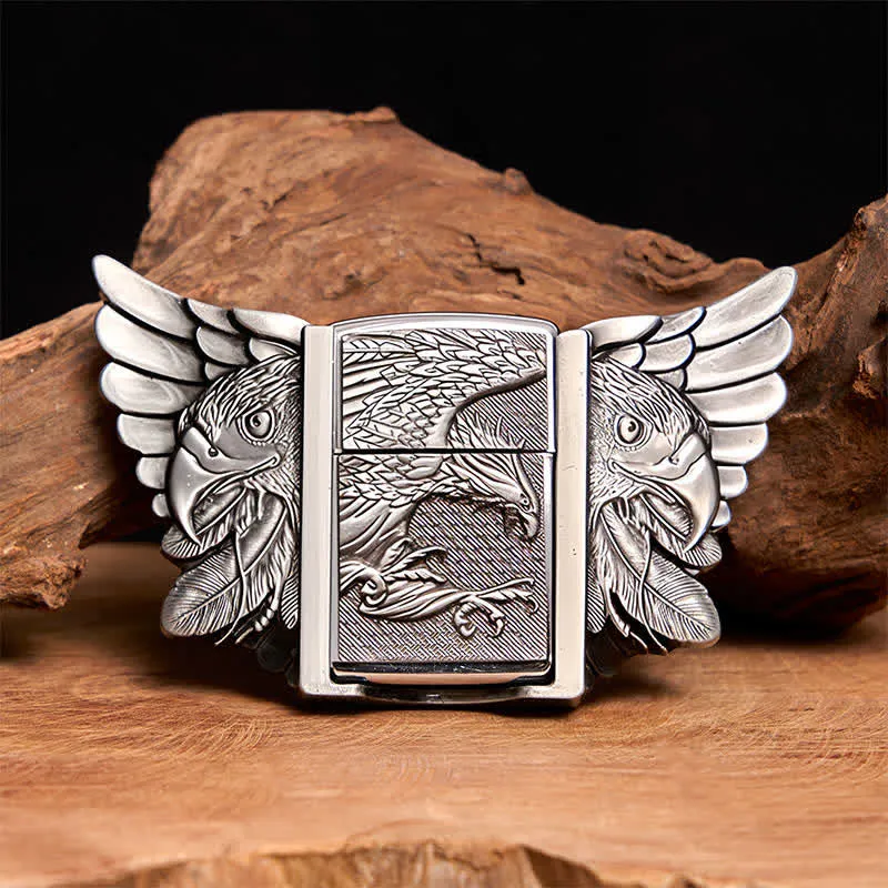 Men's DIY Silver Soaring Eagle Leather Belt With Hidden Lighter sold by FloralTrip
