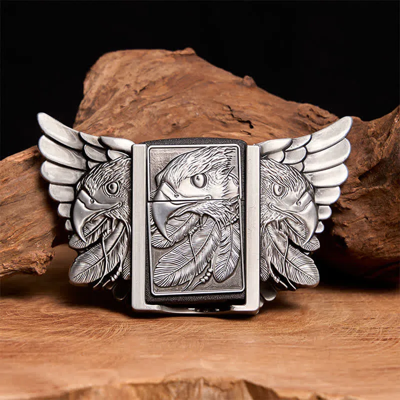 Men's DIY Silver Mighty Eagle Leather Belt With Hidden Lighter sold by FloralTrip