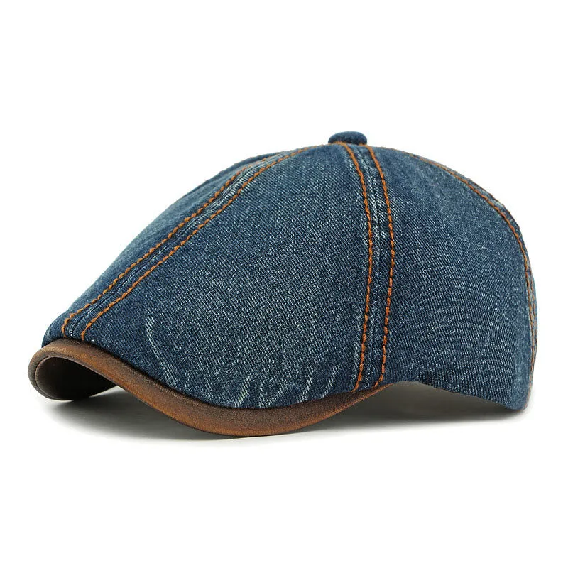 Unisex British Retro Washed Denim Beret Hat sold by FloralTrip