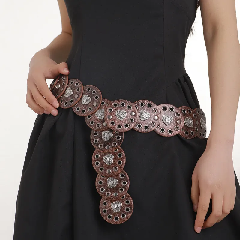 Black&Reddish Brown Exquisite Round Hollow Women's Leather Belt sold by FloralTrip