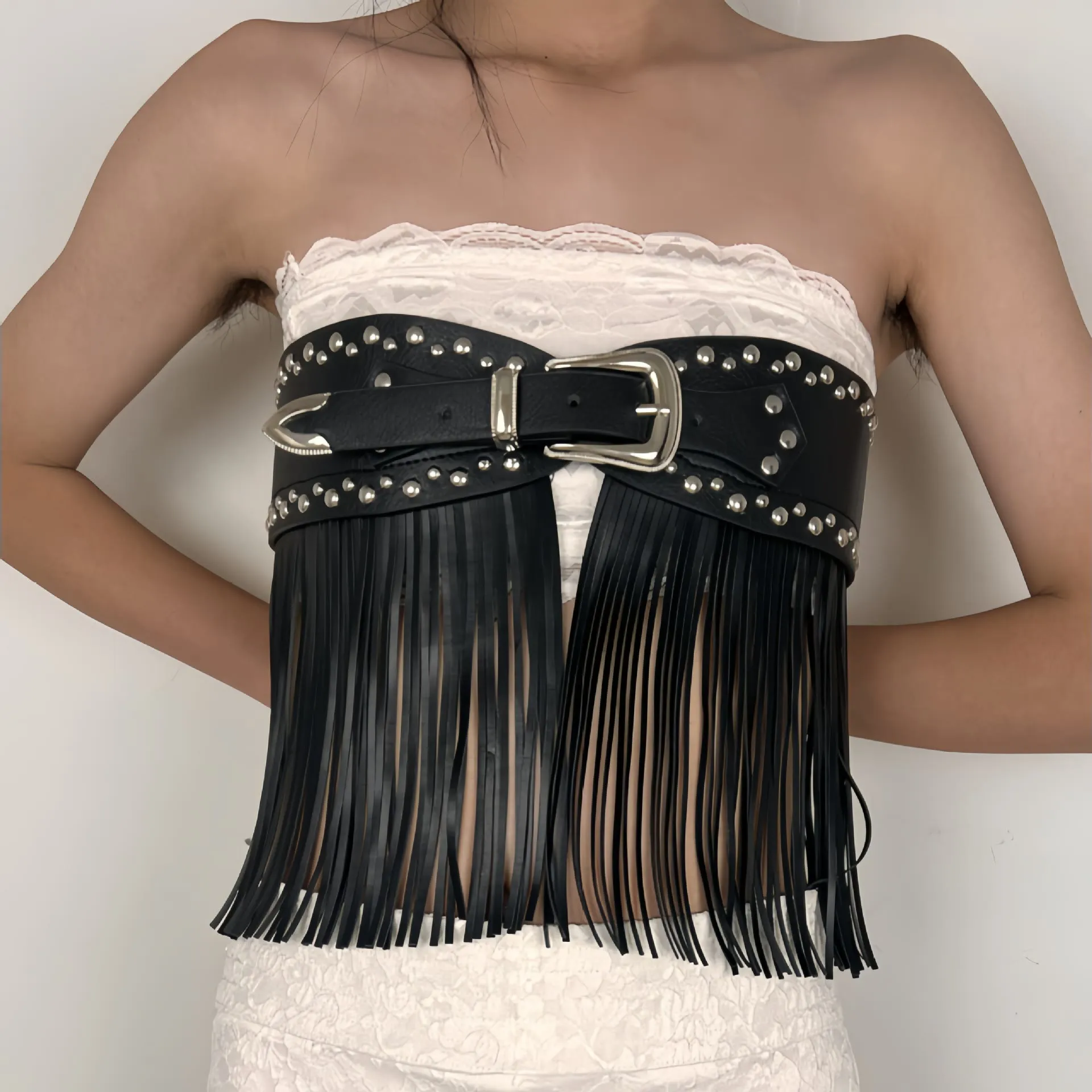Western Cowboy Women's Hippie Tassel Leather Corset Belt sold by FloralTrip product image thumbnail 2