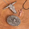 Antique Silver Bull DIY Hidden Knife Belt Buckle Cross Necklace Bundle Set sold by FloralTrip