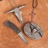 Antique Silver Bull DIY Hidden Knife Belt Buckle Cross Necklace Bundle Set sold by FloralTrip